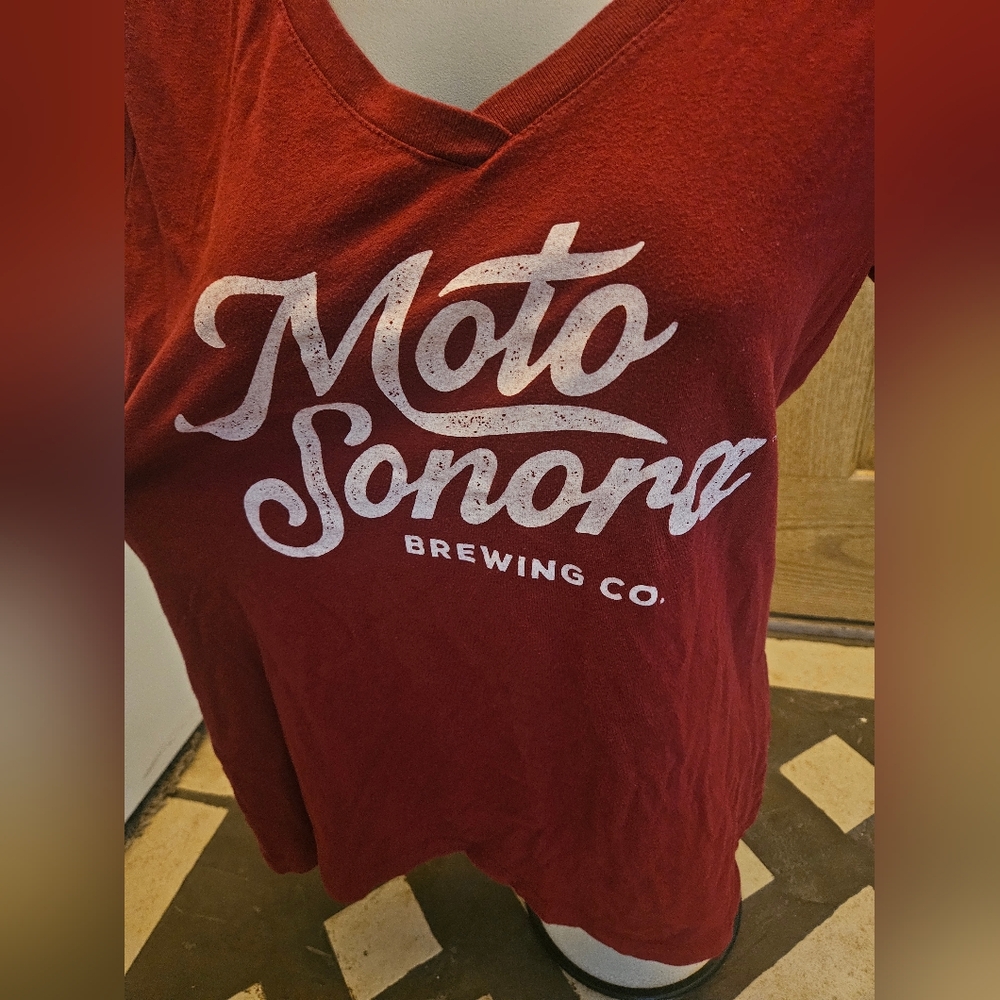 Womens Red V-Neck Brewery Top - Picture 2 of 4